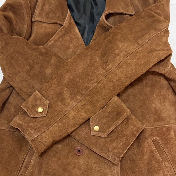 Brown Suede Double-Breasted Men’s  Coat Size M - Picture 10 of 14